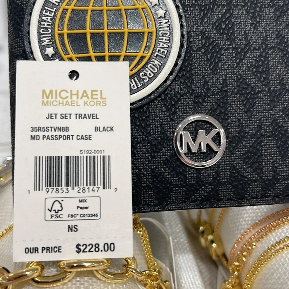 Michael Kors Jet Set Travel Md Embellished Signature Logo Passport Case Black